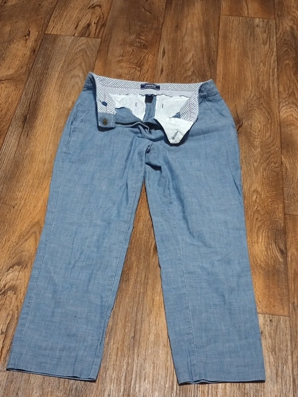 Womens Lands End Light Blue Chambray - Capri Pants Straight Fit Smart Casual
